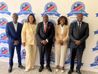 WINDHOEK, 12 March 2026 - WATCH: Public Enterprises CEO’s Forum Chairperson Fluksman Samuehl (middle) announcing Rundu as the host for the 2026 AGM and sports tournament. 

The event, scheduled for 29 June to 05 July 2026, aims to promote regional decentralisation and employee wellness within the public sector.

(Phot by: Chelva Wells) NAMPA 