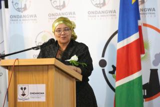 ONDANGWA, 14 March 2026 - The Vice President Lucia Witbooi delivering a keynote address during the Ondangwa trade and industrial exhibition 2026 fundraising gala dinner on Saturday evening. (photo: contibuted) 