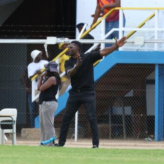 WINDHOEK, 14 March 2026 - FC Ongos head coach Ronny Kanalelo giving instructions during a match against Eeshoke Chula Chula's at the UNAM Stadium during round 25 of the Namibia Premier Football League. The match ended in a goalless draw. (Photo by: Hesron Kapanga) NAMPA