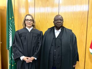WINDHOEK, 16 March 2026 - Acting Judge Gladice Pickering and Deputy Chief Justice Petrus Damaseb pictured at Pickering's swearing in. (Photo by: Eba Kandovazu) NAMPA