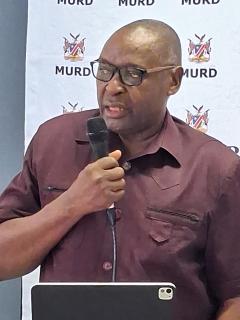 GOBABIS, 23 March 2026 - Minister of Urban and Rural Development, James Sankwasa, speaking at the official opening of the induction workshop for local authorities and chief executive officers from the Omaheke and //Kharas regions. (Photo by: Zebaldt Ngaruka) NAMPA 