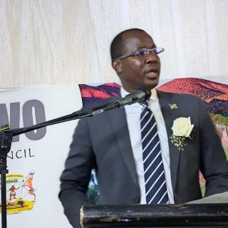 OPUWO, 03 April 2026- Vipuakuje Muharukua, Governor of Kunene Region during the Opuwo Trade Fair 2026 fundraising gala dinner on Thursday evening. (Photo: Kaviveterue Virere) NAMPA