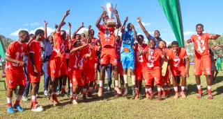 KEETMANSHOOP, 06 April 2026 - The Erongo Region's football team pictured after being crowned winners of the 2026 Nedbank Namibian Newspaper Cup at the Westdene Stadium in Keetmanshoop. Erongo won the match 2-1 against Kunene. (Photo by: Hesron Kapanga) NAMPA