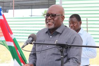 OSHAKATI, 07 April 2026 - Minister of Industries, Mines and Energy, Modestus Amutse during the official handover of basic fencing materials worth to the Twayambekwa Green Scheme Project, an income-generating project for people living with disabilities in the Oshana Region. (Photo: Contributed) 