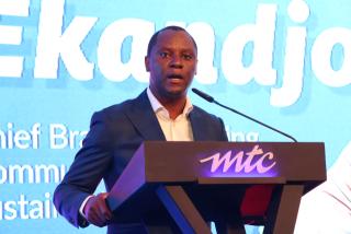 WINDHOEK, 08 April 2026 - MTC's chief brand, marketing, communications and sustainability officer, Tim Ekandjo speaking at the opening of the second MTC Branding and Marketing Indaba in Windhoek on Wednesday. (Photo by: Chelva Wells) NAMPA 
