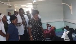 KATIMA MULILO, 13 April 2026 - Namibia's leading Ophthalmic doctor, Dr. Helena Ndume and Regional Governor Dorothy Kabula leading the team at the official launch of the national cataract surgery campaign at the Katima Mulilo State Hospital on Monday. Here, they visited the one of the wards housing operated patients whose sight was restored. 

(Photo: Michael Mutonga Liswaniso) NAMPA