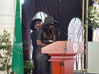 WINDHOEK, 15 April 2026 - Jennifer Uerikua, paying tribute to her late brother, the former governor of the Otjozondjupa region and member of parliament (MP) James Uerikua at Parliament Gardens. (Photo by: Justina Shuumbwa) NAMPA
