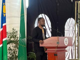 WINDHOEK, 15 April 2026 - Affirmative Repositioning leader Job Amupanda paying tribute to the late James Uerikua (Photo: Justina Shuumbwa) NAMPA
