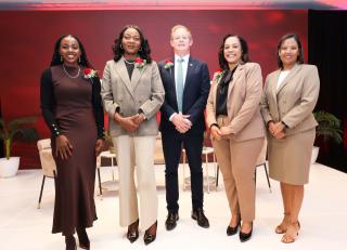 WINDHOEK, 20 April 2026 - Bank Windhoek’s Head of e-Money, Candy Ngula; Ministry of Information and Communication Technology, Executive Director Linda Aipinge-Nakale; Bank Windhoek Managing Director James Chapman; the Bank’s Executive Officer of Marketing and Corporate Communication Services, Jacquiline Pack, and Ancios Plaatjies, Bank of Namibia’s Director of Banking Supervision. (Photo contributed) NAMPA 