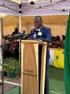 OPUWO, 23 April 2026- Governor of Kunene Region Vipuakuje Muharukua during the official opening of Opuwo Trade Fair. (Photo: MICT Kunene) NAMPA 