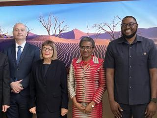 WINDHOEK, 23 April 2026 - Khomas Governor, Sam Shafiishuna Nujoma , alongside, Maja Gojkovic President of the Provincial Government of Vojvodina,the minister of Environment,Forestry, and Tourism Indileni Daniel. (Photo by: Justina Shuumbwa) NAMPA 