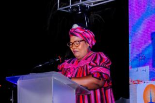 OSHAKATI, 25 April 2026 - The Deputy Minister of Urban and Rural Development Evelyn !Nawases-Tayele during the Oshakati Totem  Expo gala dinner on Saturday evening. ( photo: contributed) 