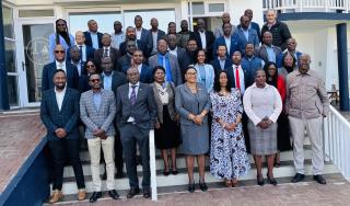 SWAKOPMUND, 27 April 2026 - Agriculture, Fisheries, Water and Land Reform Minister Inge Zamwaani, Deputy Minister Ruthy Masake, Erongo Governor Natalia |Goagoses and officials from the ministry photographed at the opening of the 4-day ministerial planning conference at Swakopmund on Monday. (Photo by: Isabel Bento) NAMPA