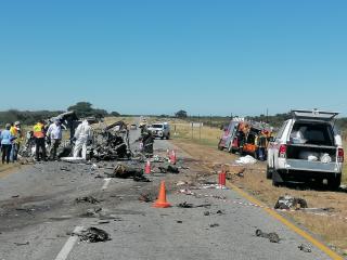OTJIWARONGO, 01 May 2026 - The accident scene where a truck and a minibus belonging to the Ministry of Health and Social Services collided south of Otjiwarongo on Friday morning, along the B1 road. A total of 11 people from the minibus all died and some burned beyond recognition. (Photo by: Mulisa Simiyasa) NAMPA