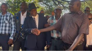 NDIYONA, 05 May 2026 - Newly recognised Hompa of the VaGciriku community, Bartholomeus Aruvita Kayoka, greets members of the public after he was announced as the new Hompa at Ndiyona on Tuesday. (Photo by: Sawi Hausiku) NAMPA 