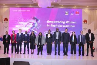 WINDHOEK, 13 May 2026- Minister of Information, Communication and Technology Emma Theofelus, together with Huawei executives and stakeholders. (Photo by Eba Kandovazu). NAMPA