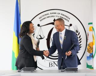 WINDHOEK, 18 MAY 2026 - National Bank of Rwanda Governor Soraya Hakuziyaremye and the Governor of the Bank of Namibia. (Photo: Contributed) NAMPA