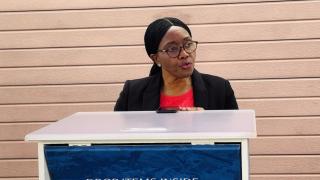 SWAKOPMUND, 19 MAY 2026 - Speaker of the National Assembly Saara Kuugongelwa-Amadhila speaking during her visit at the Ruach Elohim Foundation at Swakopmund. (Photo by: Isabel Bento) NAMPA