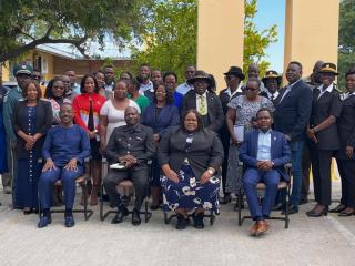 OSHAKATI, 20 May 2026- (Seated in the front row from left) Omusati Reginal Governor Immanuel Shikongo, Minister of Home Affairs, Immigration, Safety and Security, Lucia Iipumbu, Constituency couclior for Uuvudiya, Timoteus Shivute and the Executive director of the ministry of Home Affairs, Immigration, Safety and Security, Daniel Nghidinua at the launch of the public consultations on the Migration Bill on Wednesday in Oshakati. (photo: Ester Hakaala) NAMPA