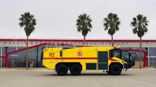 WINDHOEK, 21 May 2026 - The newly purchased Rosenbauer Aircraft Rescue and Firefighting (ARFF) vehicle for the Walvis Bay International Airport. (Photo: Contributed) 
