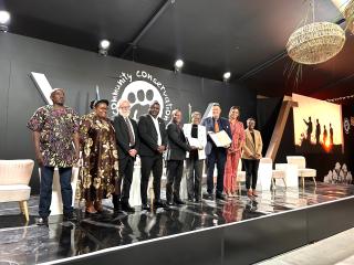 WINDHOEK, 20 May 2026 - Prime Minister Elijah Ngurare and Minister of Environment, Forestry and Tourism Indileni Daniel pictured with delegates at the signing of the N.dollars 1 billion conservation fund. (Photo by: Eba Kandovazu) NAMPA