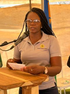 OPUWO, 26 MAY 2026- NTA Project Specialist Shaterika Petros speaking during the groundbreaking ceremony of the Opuwo (Otjorungondo) Project Secondary School in Opuwo on Tuesday. (Photo: Kaviveterue Virere) NAMPA 