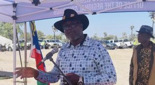 ONDONGA, 28 May 2026- Ondonga King Fillemon Shuumbwa Nangolo addressing the Genocide Remembrance Day. (Photo: Max Henrich) NAMPA 