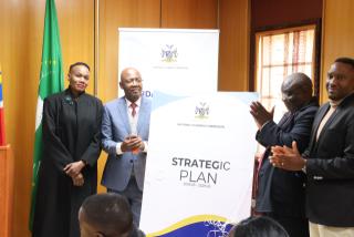 WINDHOEK, 11 JUN (NAMPA) The National Planning Commission has launched its Strategic Plan for 2025/26 – 2029/30. The commission's executive director, I-Ben Nashandi (second from left), led the launch alongside key strategic stakeholders in Windhoek on Thursday. (Photo by: Uakutura Kambaekua) NAMPA.