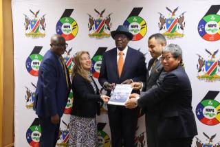 WINDHOEK, 11 JUNE 2026 - Namibia has released its Impact Assessment Report on the African Continental Free Trade Area (AfCFTA) and the Accelerated Industrial Development for Africa (AIDA) in Windhoek on Thursday, an event commissioned by the Executive Director and Director General at the National Planning Commission, along with Jane Matsubara, JICA advisor; Mustafa Sakr, the Head, Trade and Market Unit at AUDA; and Akihiro Hoshino, Japan International Agency Resident Representative. (Photo by: Uakutura Kambaekua) NAMPA. 