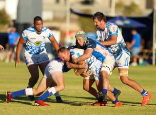 WINDHOEK, 13 June 2026 - Trustco United players while in action against Gootfontein during round six of the 2026 NRU Rugby Premier League at the Trustco United Sports Ground in Olympia. (Photo by: Hesron Kapanga) NAMPA