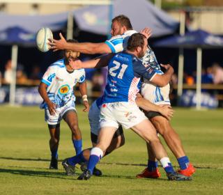 WINDHOEK, 13 June 2026 - Trustco United players while in action against Gootfontein during round six of the 2026 NRU Rugby Premier League at the Trustco United Sports Ground in Olympia. (Photo by: Hesron Kapanga) NAMPA