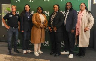 WINDHOEK, 17 June 2026 - From left to right, Nedbabank Citi Run race organiser Race Organiser from Cycletec, Anri Parker, Chief Executive Officer at Namibia National Olympic Committee, Nangula Albertina Amutenya; Deputy Mayor at City of Windhoek, Martha Murorua, Managing Director at Nedbank Namibia), Mzee Letu Hamhola, Acting Deputy Director in the Ministry of Education, Innovation, Youth, Sports, Arts and Culture, and Charmaine Indongo, Marketing Executive at Pupkewitz Motors. (Photo: Hesron Kapanga) NAMPA