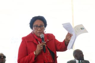 OMATJETE, 16 June 2026 - Erongo Governor Natalia /Goagoses, during the launch of the Roads Authority’s mobile unit, Natis on Wheels. 

(Photo by: Chelva) NAMPA 