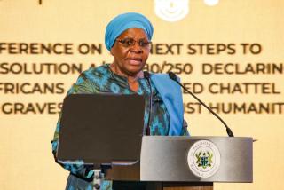 ACCRA, 18 June 2026 -  President Netumbo Nandi-Ndaitwah speaking at the high-level consultative conference in Accra, Ghana, on the United Nations Resolution on the Transatlantic Slave Trade on Thursday. (Photo: Contributed) NAMPA.