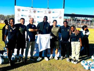 OSHAKATI, 19 June 2026, Oshana Governor, Hofni Iipinge on Friday during the official closing of the week long Real Madrid Foundation Football Clinic program which has been taking place at the Oshakati Independence Stadium in Oshakati. (Photo: Ester Hakaala) NAMPA
