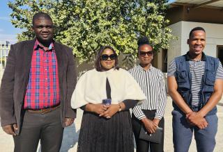 OMUTHIYA, 25 June 2026- (L-R) Deputy Minister of Information Communications and Technology (MICT) Wenzel Kavaka, Oshikoto MICT senior information officer Josephina Mwashindange, Oshikoto MICT administrator Ndekutelela Iita and Oshikoto MICT media officer Shona Ngava.

(Photo: Max Henrich) NAMPA 