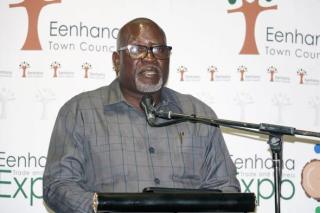 OSHAKATI, 27 June 2026 - Minister of Industries, Mines and Energy, Modestus Amutse, pictured during the 16th Eenhana Expo fundraising gala dinner held on Saturday, where the Eenhana Town Council raised N.dollars 580 811 towards hosting this year's expo. (Photo: Contributed)
