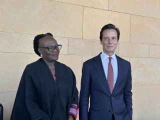 WINDHOEK, 01 July 2026 - Minister of International Relations and Trade, Selma Ashipala-Musavyi, and the United States of America's Ambassador to Namibia, John Giordano, pictured at the USA's 250th Independence Day celebrations in Windhoek. (Photo by: Eba Kandovazu) NAMPA