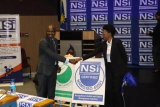 WINDHOEK, 07 July 2026 - NSI CEO, Eino Mvula and NSI Acting General Manager; Certification, Nashima Etuukata at the launch of the ISO 14001 and ISO 45001 schemes. (Photo: Contributed)