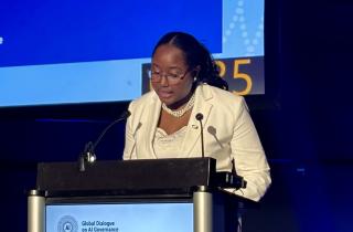 GENEVA, 07 July 2026 – Minister of Information and Communication Technology, Emma Theofelus, at the closing ceremony of the Global Dialogue on AI Governance in Geneva, Switzerland, on Tuesday. (Photo: Josephina Simeon) NAMPA