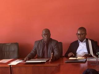 OPUWO, 13 July 2026- Parliamentary Standing Committee on Information and Communication Technology (ICT) Chairperson Sebastian Karupu and committee member Willem Amutenya during a briefing on ICT services and connectivity projects in Opuwo, Kunene Region, on Monday.  (Photo: Kaviveterue Virere) NAMPA 