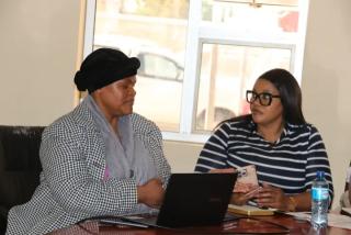 OPUWO, 14 July 2026- Health Programme Officer Itumeleng Boois and Hilaria Mukapuli, a member of Parliament’s Standing Committee on Information and Communication Technology (ICT), during a briefing on ICT challenges affecting healthcare service delivery in Opuwo, Kunene Region, on Monday.  (Photo: Contributed) NAMPA 