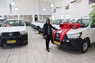 OTJIWARONGO 16 July 2026 - The Otjiwarongo Municipality's Strategic Executive for Finance, Claudia Hamukwaya receives nine Toyota Hilux singe-cab for the municipality from the Indongo Toyota Otjiwarongo on Thursday morning. (Photo by: Mulisa Simiyasa) NAMPA 