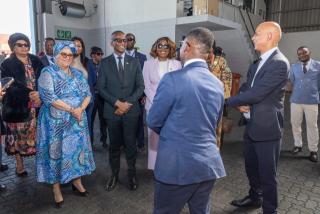 SWAKOPMUND, 16 July 2026 - Vice President Lucia Witbooi, Botswana Vice President Ndaba Gaolathe, Information and Communication Technology Emma Theofelus led a delegation to the Botswana Dry Port and the Walvis Bay Port. (Photo: MICT) 