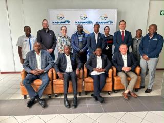 WINDHOEK, 16 July 2026-(seated L-R) Timothy Silombela NamWater Head of Programme Management; Sacky Kathindi Governor of Oshikoto Region; Paulina Mufeti Ministry of Agriculture, Fisheries, Water and Land Reform Director of water supply and sanitation coordination; and Thomas Wolf KfW Development Bank Engineer.

(Photo: contributed)