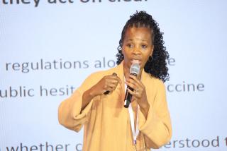 SWAKOPMUND, 16 July 2026 - Communications Strategist, Hilda Basson-Namundjebo speaking at the Effective Communicators Conference (ECC26) in Swakopmund on Thursday. 

(Foto by: MICT) NAMPA
