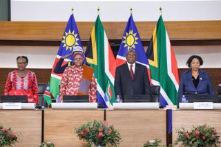 PRETORIA, 17 July 2026 – From left: Namibian Minister of International Relations and Trade, Selma Ashipala-Musavyi; Namibian President Netumbo Nandi-Ndaitwah; South African President Cyril Ramaphosa; and South African Minister of Defence and Military Veterans, Angie Motshekga, pictured at the 4th Session of the South Africa–Namibia Binational Commission in Pretoria on Friday, in Pretoria, South Africa. (Photo: Contributed) NAMPA.