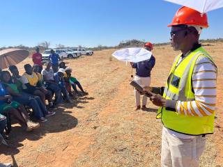 KAMANJAB, 21 July 2026 - Kamanjab Village Council Chairperson Samora Katjau during the official handover of the Kamanjab Basic Sports Facility construction site in Kamanjab on Monday. (Photo: Contributed) NAMPA 