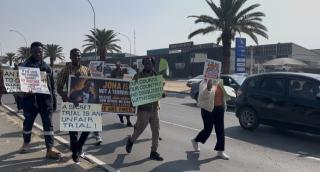 WINDHOEK, 22 July 2026- Family Members of Jona Hangula protesting in Windhoek. (Photo by Eba Kandovazu). NAMPA