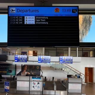 WINDHOEK, 22 July 2026 - Newly installed Flight Information Display Systems at the Walvis Bay International Airport. (Photo: Contributed) 